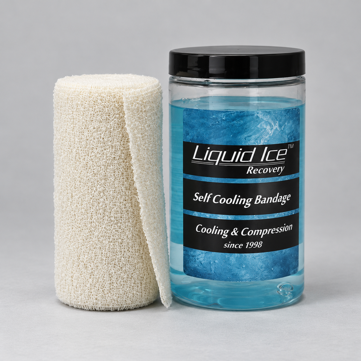 Liquid Ice Self Cooling Bandage: can of cooling liquid with bandage