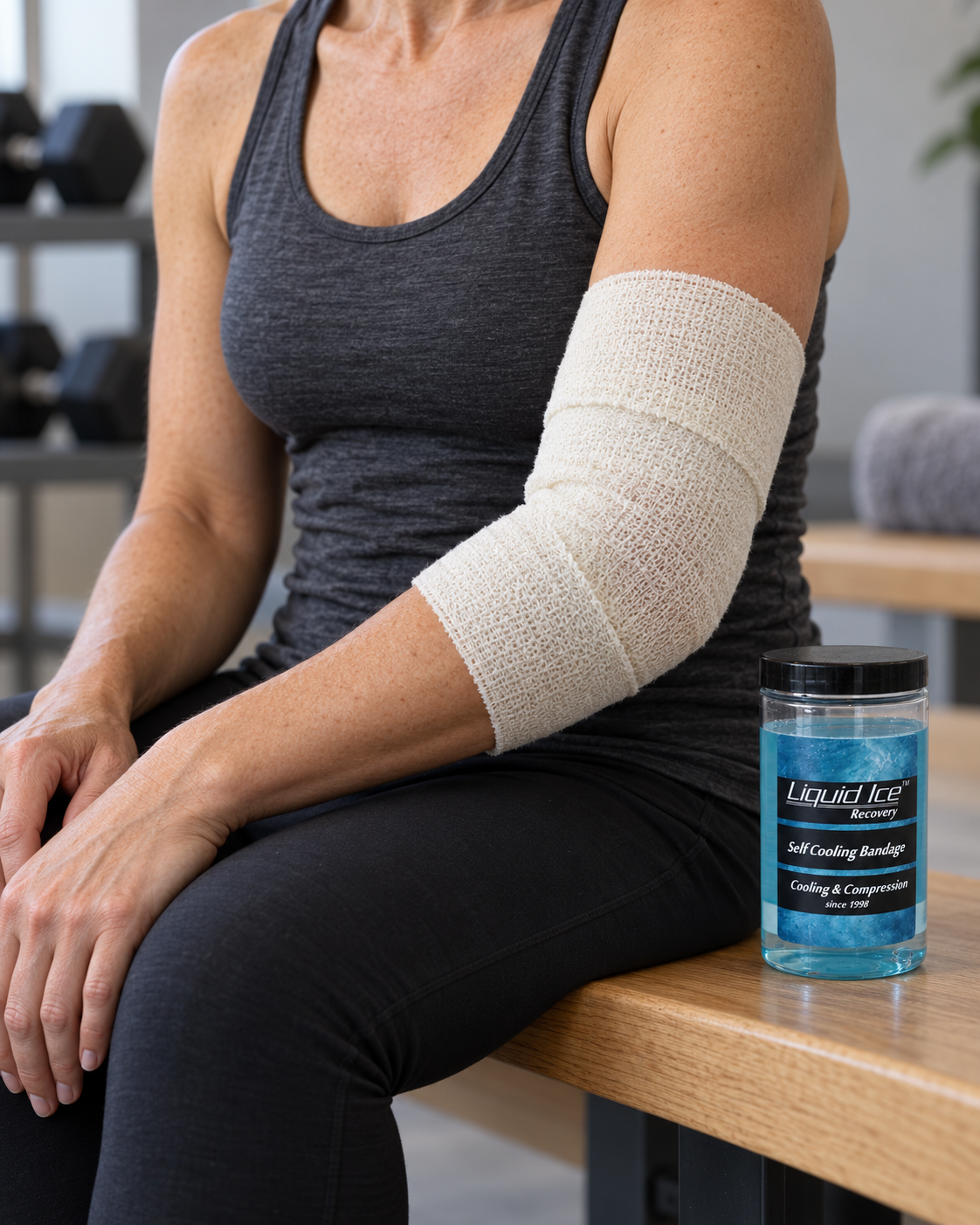 Self Cooling Bandage on the elbow